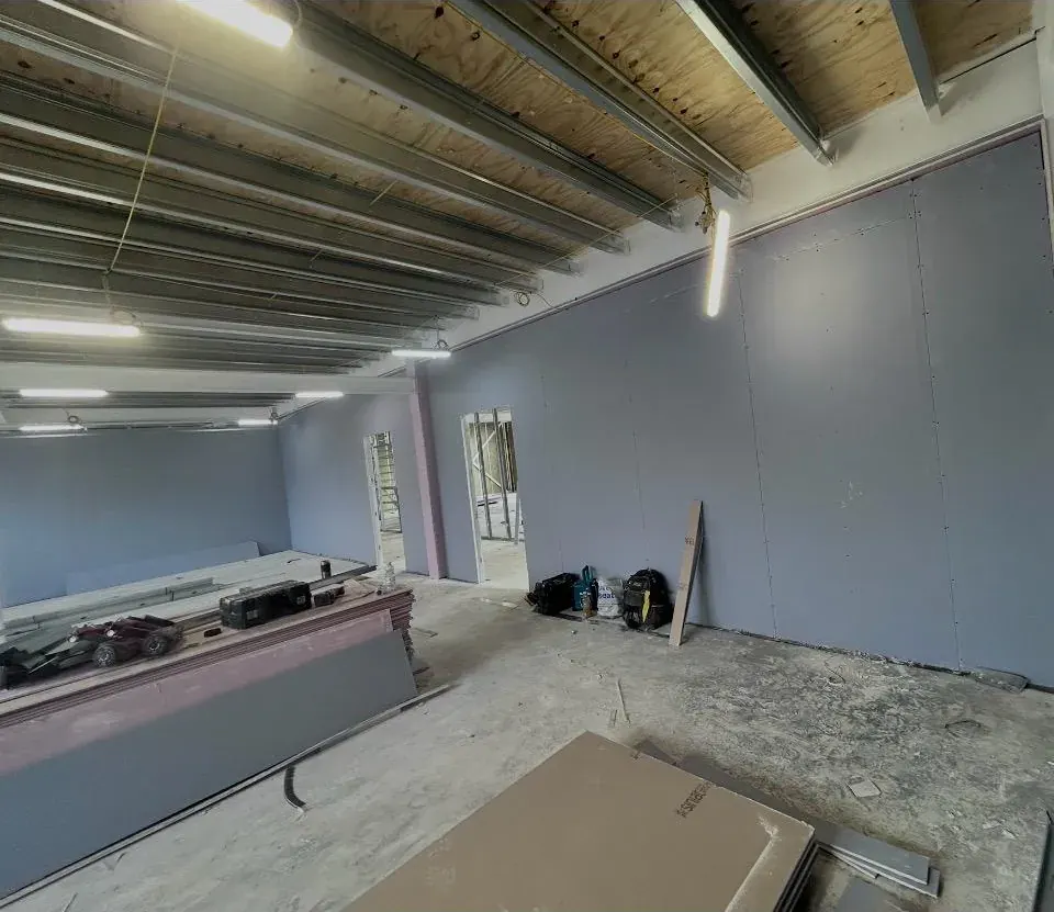 Stage 4: fully boarded room ready for finishing