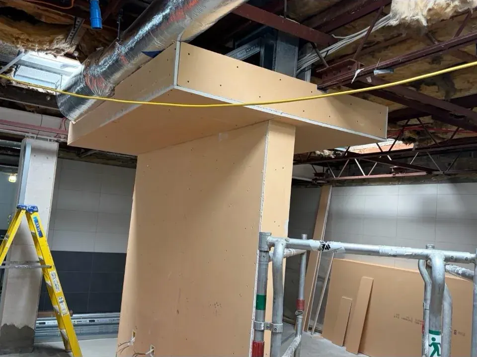 Plasterboard bulkhead boxing in ductwork