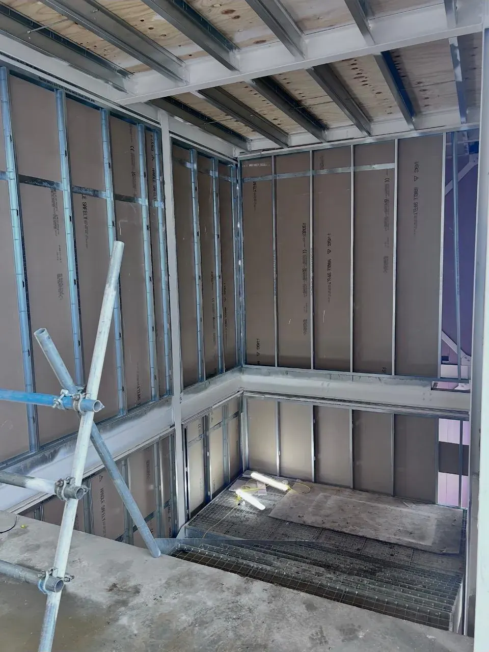 Stairwell shaft lining in progress